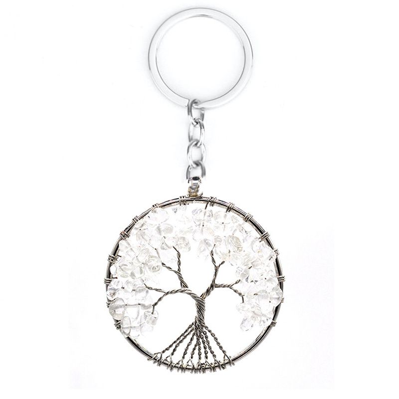 7 Color Stone Natural Crystal Gravel Tree Of Life Keychain Pendant Fortune Tree Keychain Pendant_voghion.com