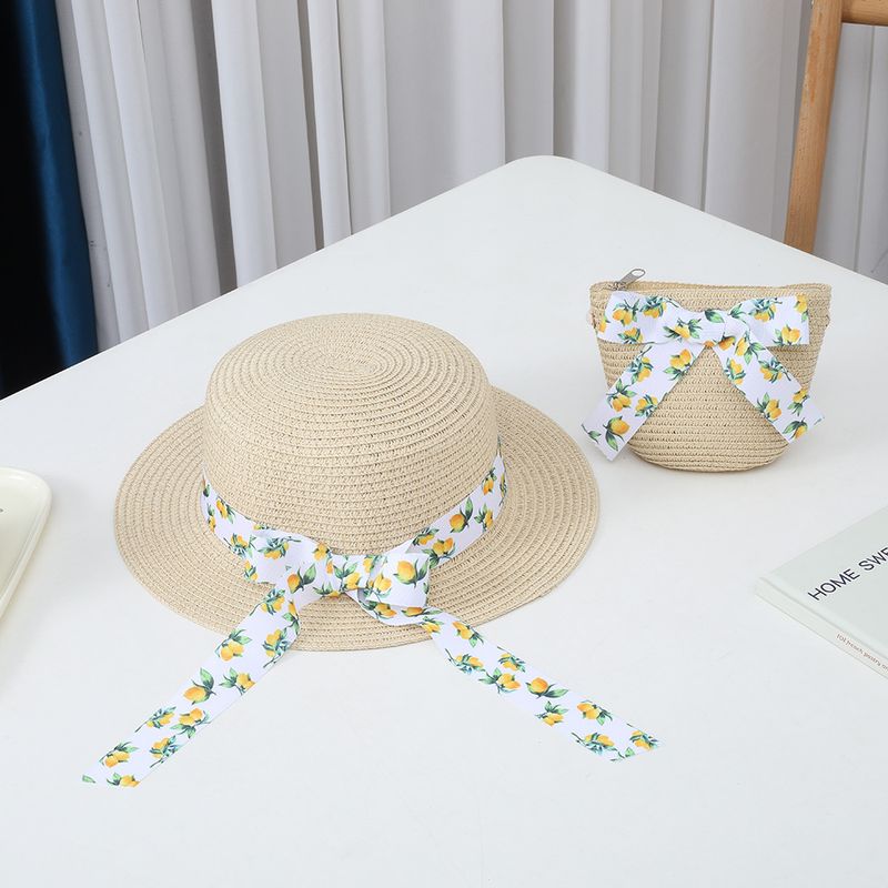 Protezione solare estiva per bambini e donne, parasole pieghevole da spiaggia a tesa piatta, cappelli, borse, set per erba genitore-figlio_voghion.com