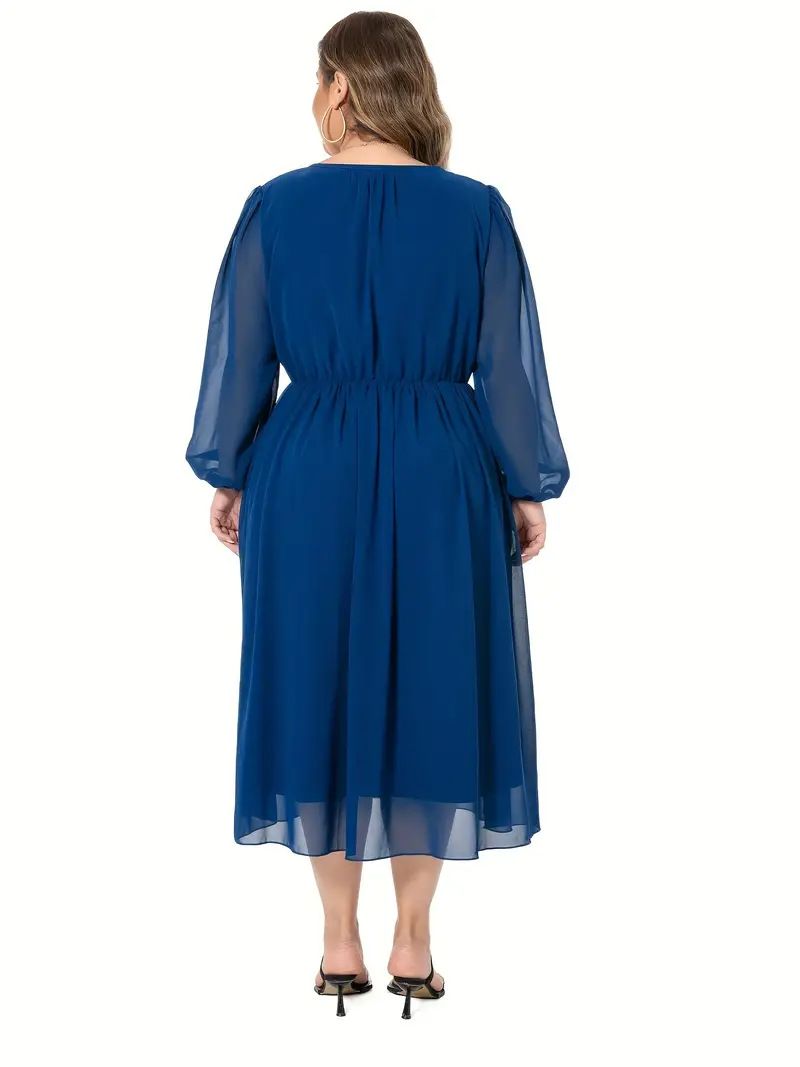 Große frauen Einfarbig Elegante Chiffon Taille Gewickelt Fett MM Kleid Frauen_voghion.com