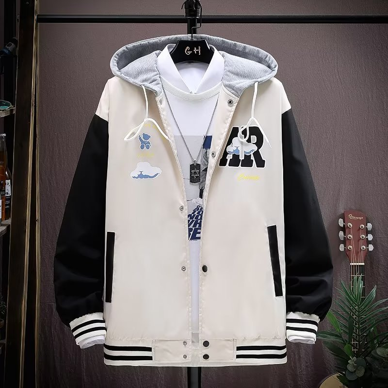 Giacca bella per adolescenti allentati giapponesi da uomo con cappuccio scozzese nuova primavera e autunno_voghion.com