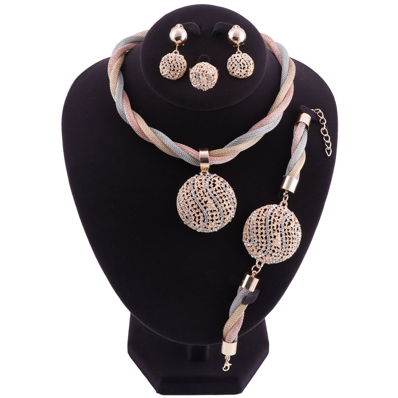 Dubai Gold Bunte Halskette Armband Braut Kristall Schmuck Sets Für Frau Ohrringe Ring Party Geschenke Zubehör_voghion.com