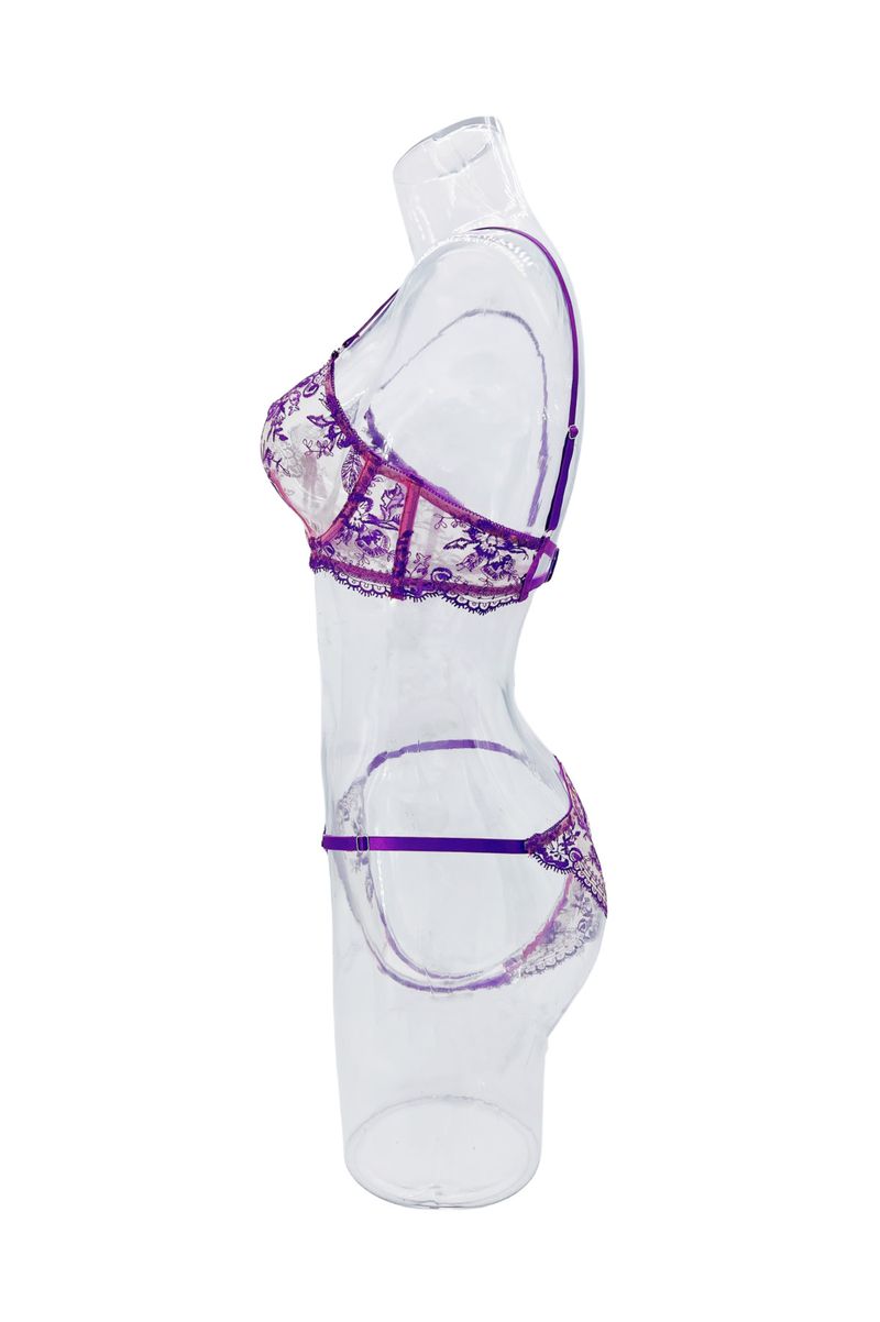 Damen Kleeder Blummen Broderie Perspektiv Mesh Sexy Komfortabel Einfach a generéis Ënnerwäsch Set_voghion.com
