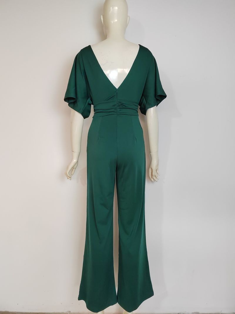 Damesjurk Jumpsuit Hot Sale Diepe V-broek met hoge taille en wijde pijpen_voghion.com