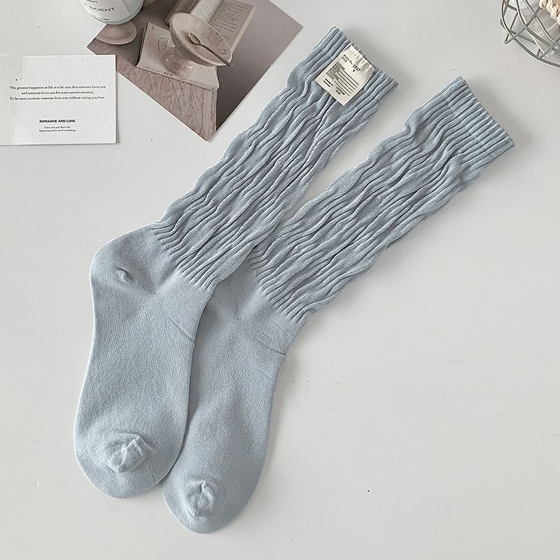Solid Color Label Cotton Mid-Calf Women's Long Twist Ins Trendy Slouch Socks_voghion.com