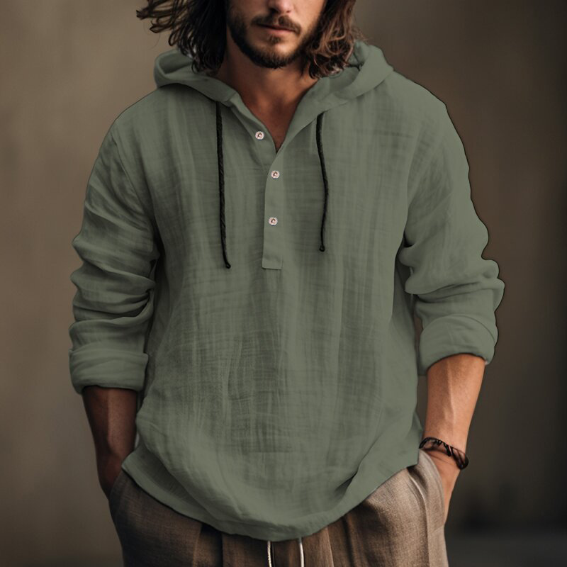 Felpa con cappuccio da uomo in cotone e lino, primavera e autunno, a maniche lunghe, casual, abbigliamento quotidiano_voghion.com
