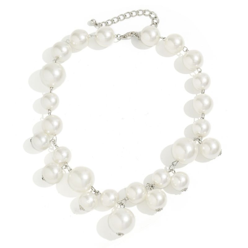 Pearl Choker Necklace Chunky Beaded Statement Collar Women's Short Punk Style Necklace Adjustable Clasp Closure_voghion.com