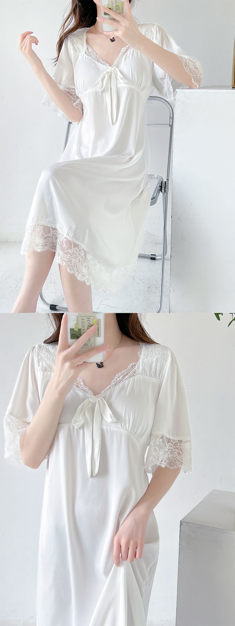 Eleganza frizzante! Abito da notte in seta ghiacciata a mezza manica con fiocco, imbottiture per il petto e tessuto sottile_voghion.com