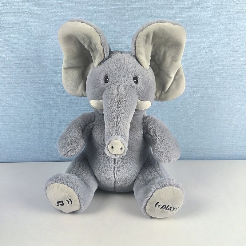 Peek-a-boo-Elefant bedeckt seine Augen, beruhigt seine Augen, Plüschpuppe kann singen, bedeckt seine Augen, elektrisches Elefantenspielzeug_voghion.com