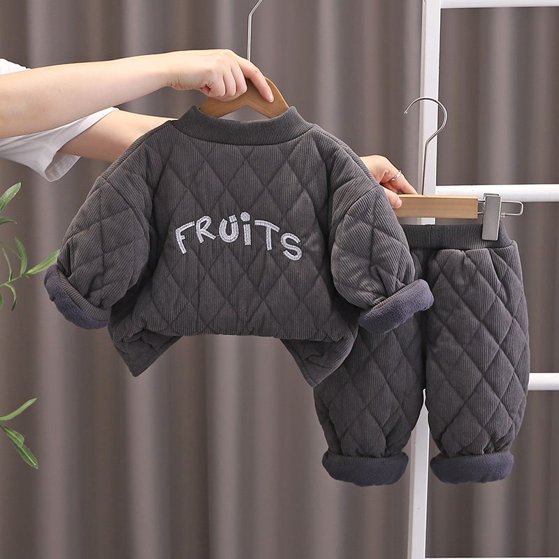 Abbigliamento invernale caldo per bambini 2025, per ragazzi e ragazze, elegante pile spesso, abbigliamento da casa, completo due pezzi_voghion.com