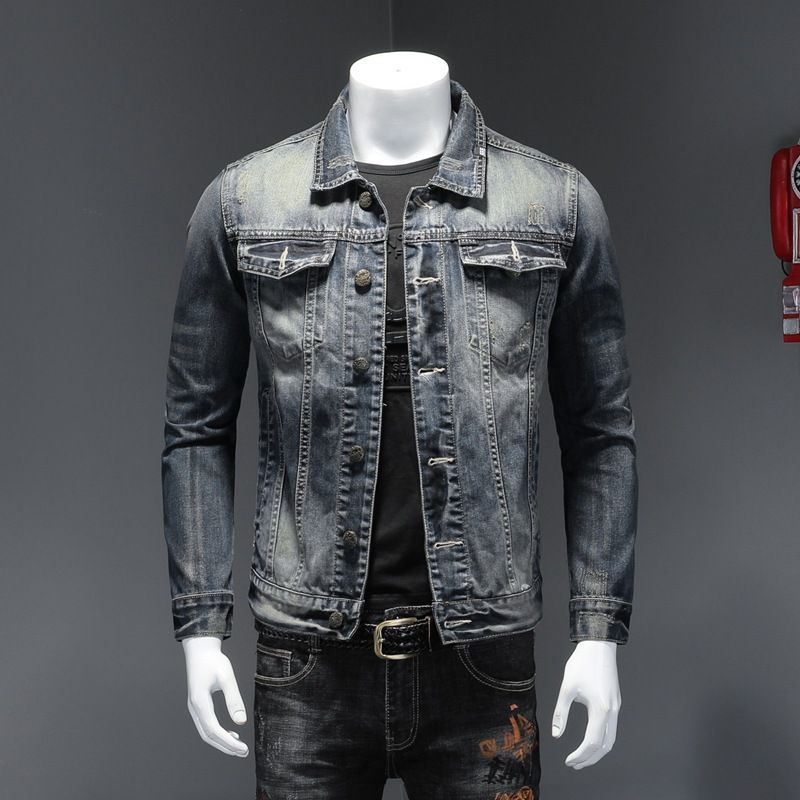 Suitable For All Seasons Plus Size Premium Turn-down Collar Button Men's Denim Long-term Jacket_voghion.com