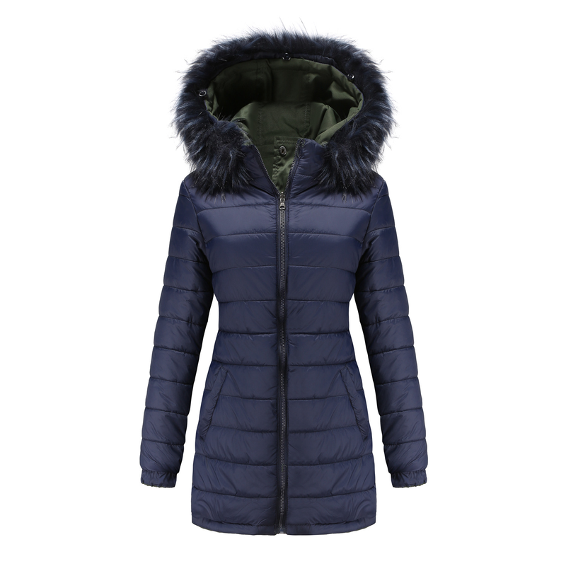 Women's cotton-padded jacket with detachable fur collar and detachable hat and cotton jacket_voghion.com
