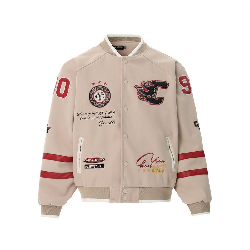 Suitable For All Seasons Autumn Winter Loose Baseball Jacket Men's Heavy Craft Embroidery Badge Color Block Trendy Casual Coat_voghion.com