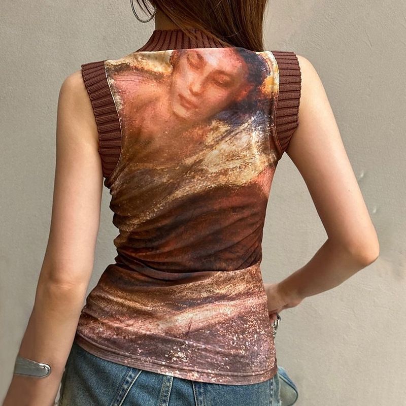 Q23TP7782024 Top de malla sin mangas con cuello redondo y estampado nuevo para mujer primavera/verano_voghion.com
