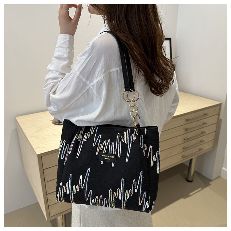 Stickerei linie freizeit pendeln große kapazität Totsen serie mode freizeit einfarbig neue stil schulter tasche weibliche_voghion.com
