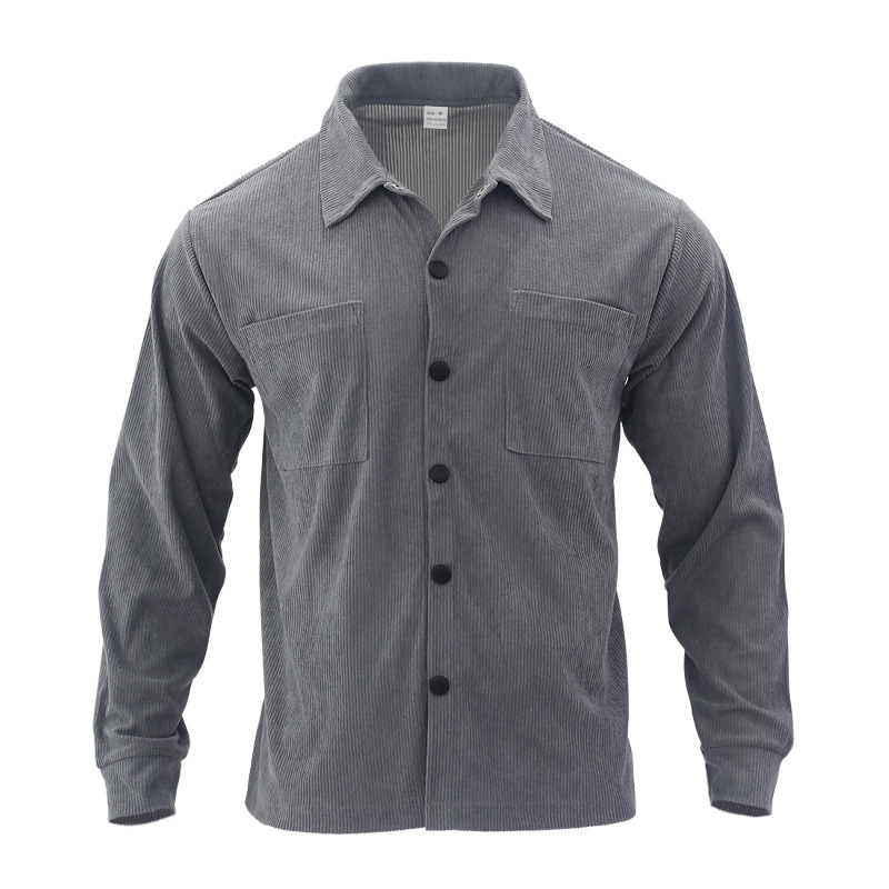 Cardigan da uomo slim fit, in velluto a coste, multitasche, casual, taglie forti, tinta unita, 2023_voghion.com