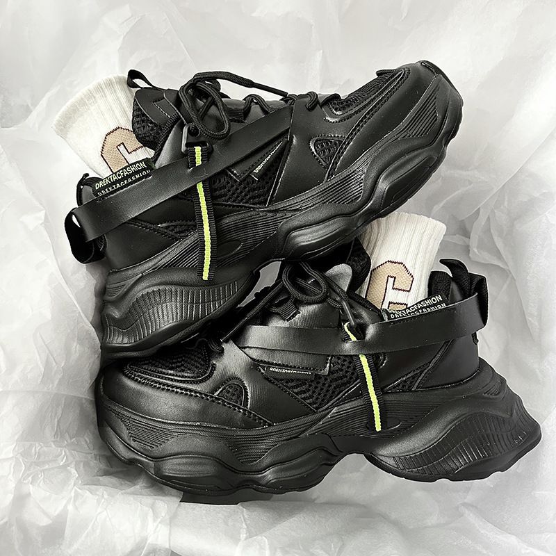 Schwarze Papa-Schuhe für Damen, Trend, Sommer, atmungsaktiv, neue, vielseitige Ins, super beliebte Sneakers mit dicker Sohle_voghion.com