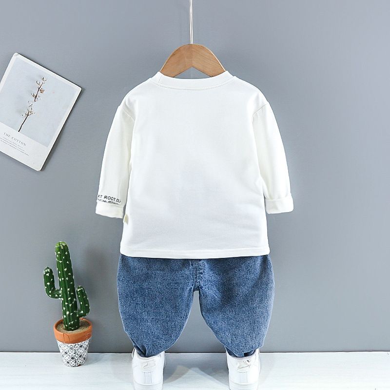 Haine pentru bebeluși, primăvară, toamnă, costum rupt, jachetă din denim, vestă cu glugă, cămașă + pantaloni, set 3 piese_voghion.com
