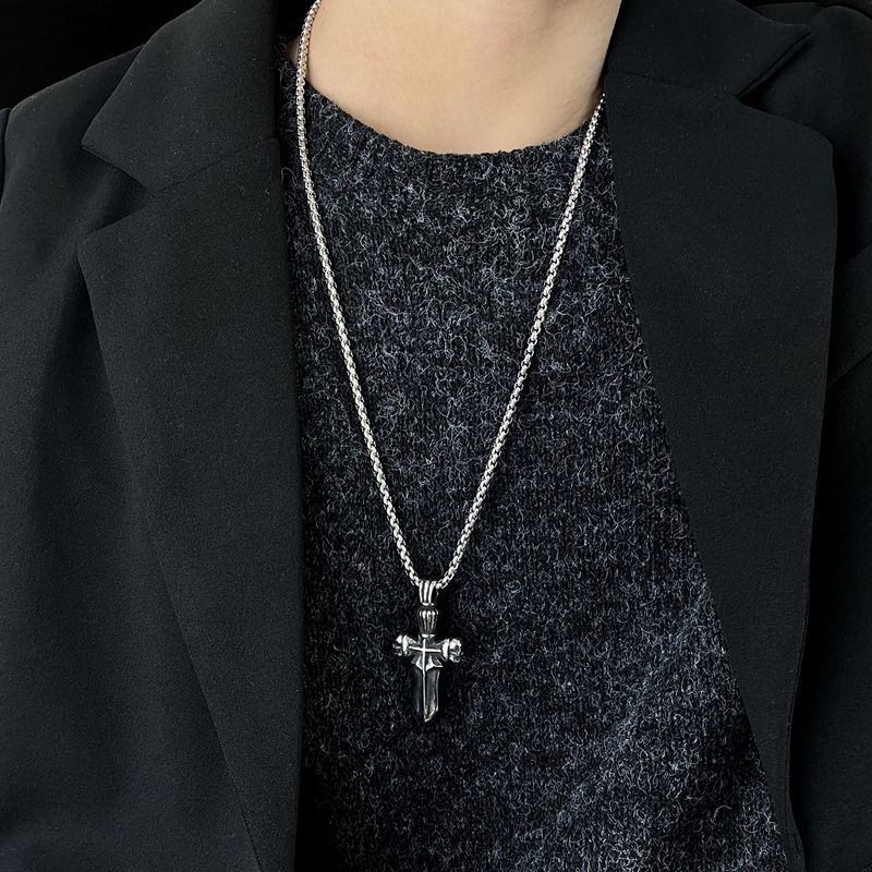 Nuovi gioielli europei e americani con personalità croce in acciaio inossidabile, collana da uomo in acciaio al titanio_voghion.com