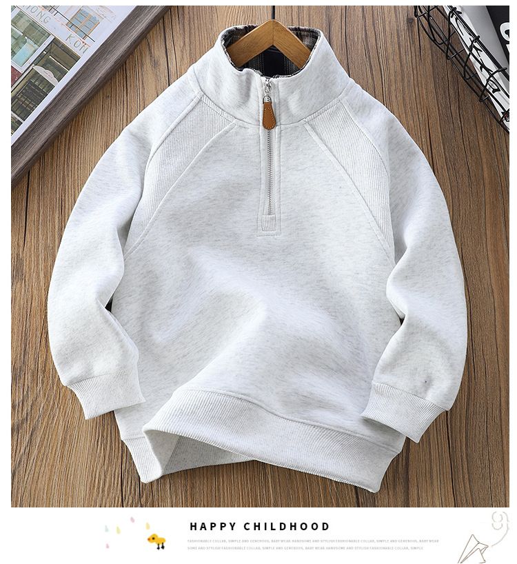 Kid's Clothing Half Zip Solid Color Sweatshirt, Spring And Autumn New Style Children's Clothing Top, Fashionable And Versatile Long Sleeved Pullover._voghion.com