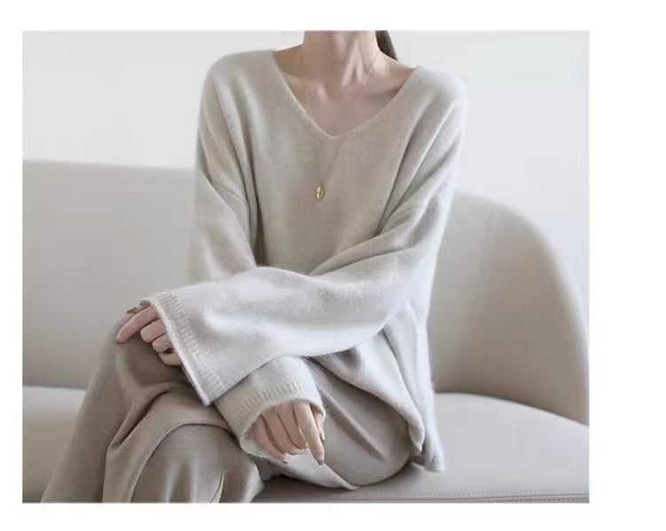 Pull épais en cachemire doux pour femme, col en V, grande taille, ample et décontracté, nouvelle collection automne-hiver_voghion.com