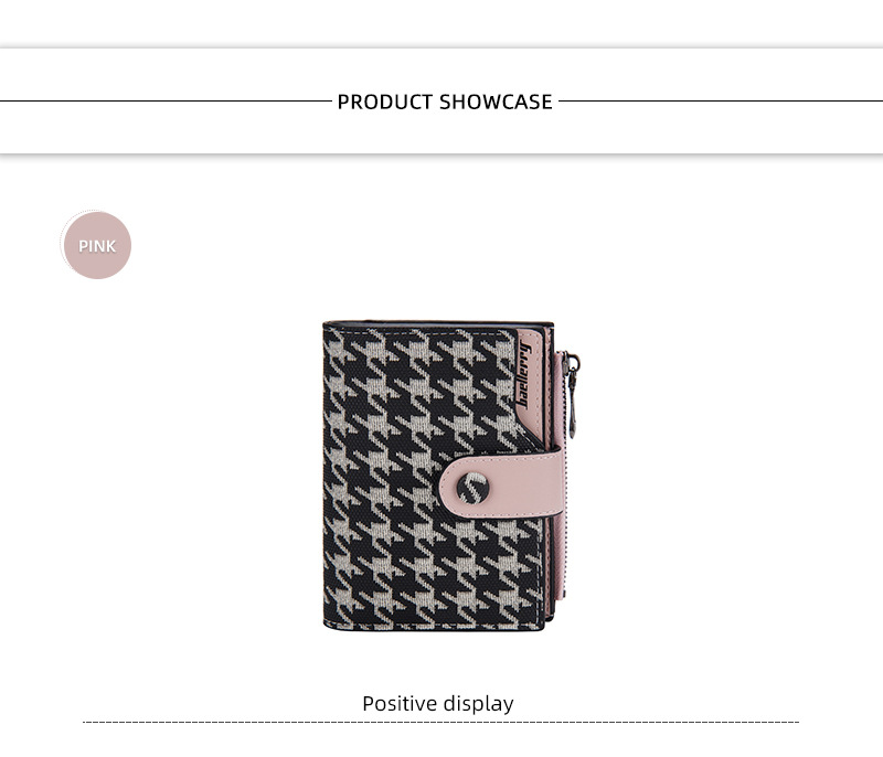 Baellerry Ny Pung Dame Kort Koreansk Stil Houndstooth Kontrast Multi-kort Lynlås Møntpung Korttaske_voghion.com