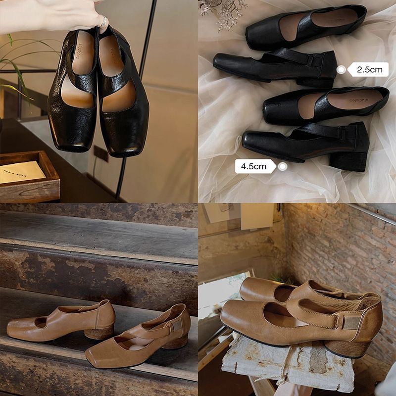 Grape Mom Studiolee End Texture Horse Square Head Grobe Ferse Weiches Gesicht Kleine Leder High Heels Einzelne Schuhe Damen_voghion.com