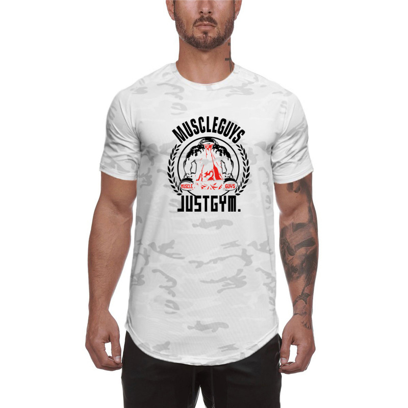 Sommar Kortärmad Camo T-sh Muskler för män Ungdom Fitness Halvärmad Sport Nederkant Sh Rundhals Snabbtorkande_voghion.com