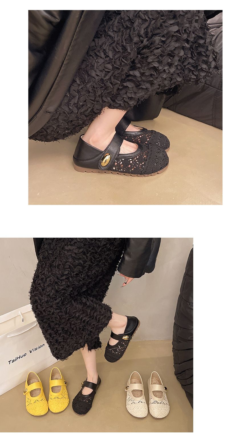 Thick-soled Inner Height-increasing Single Shoes Women's Woven One-pedal Velcro Mary Jane Shoes With Skirts Casual Shoes_voghion.com