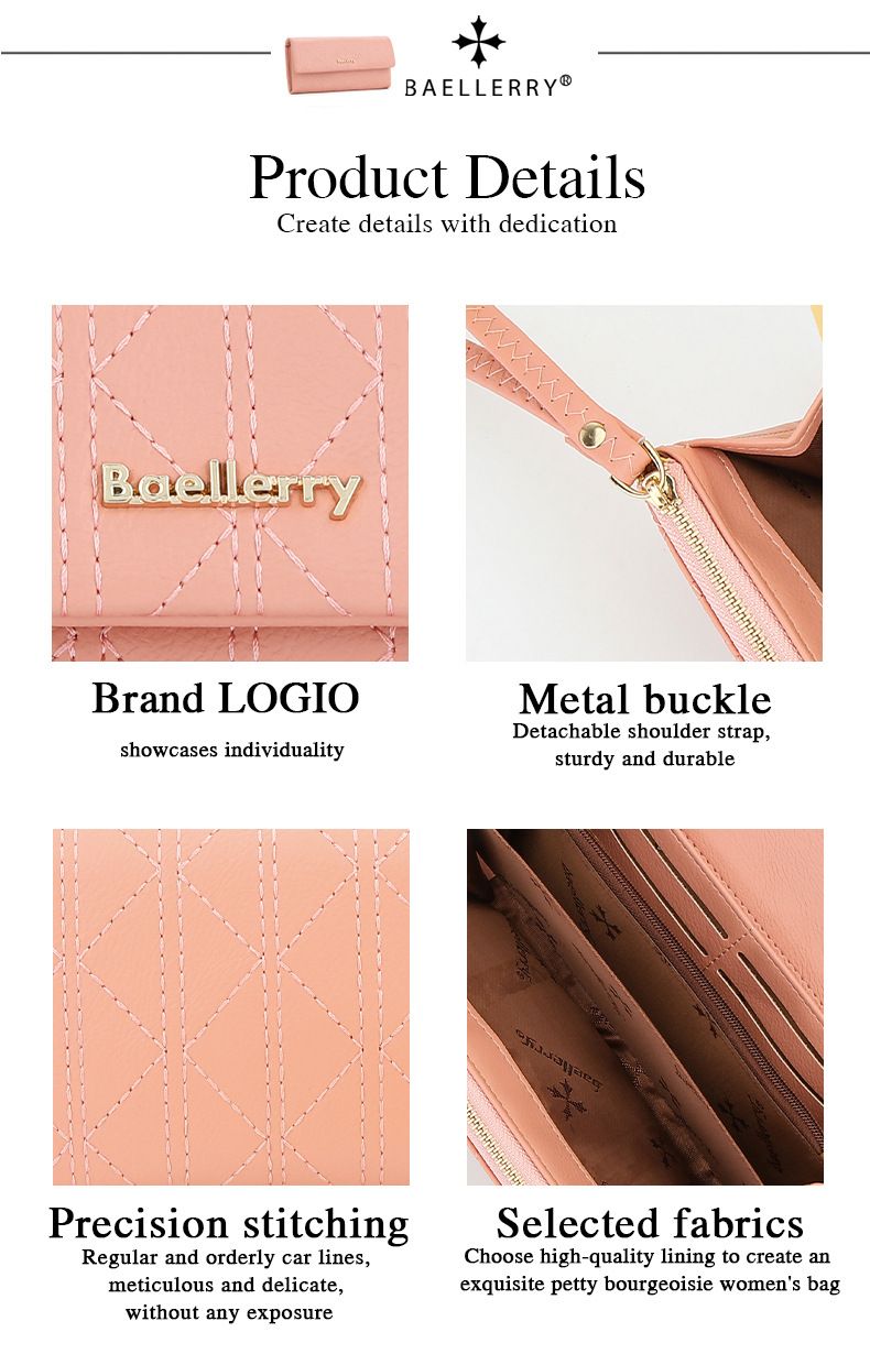Baellerry nuovo portafoglio da donna lungo trapuntato grande capacità fibbia pochette alla moda borsa per cellulare_voghion.com