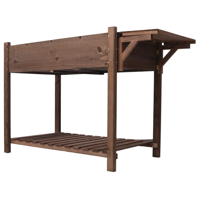 8 Pockets Horticulture Raised Garden Bed Elevated Wood Planter Box Stand With Foldable Side Table And Storage Shelf For Herb/Vegetables/Flowers, Dark Brown Color_voghion.com