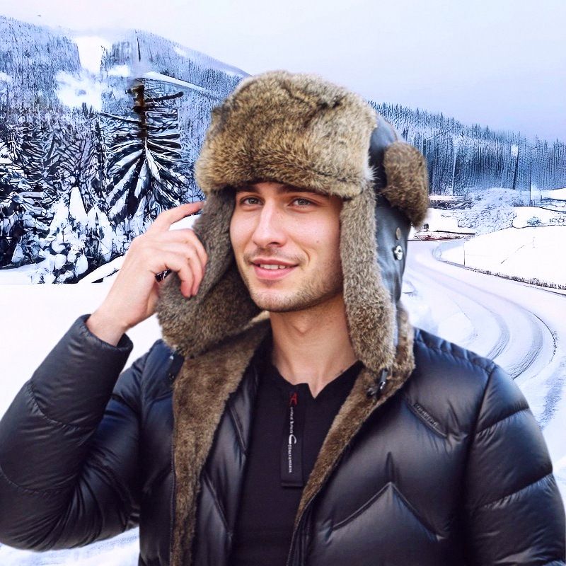 Neue Außenhandelspelz-Rindsleder-Kaninchenfell-Lei-Feng-Mütze für Herren im Winter, verdickte warme Ohrenschutzmütze, grenzüberschreitende Pelz-Kaltmütze_voghion.com