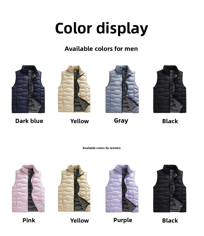 Men 2024 Autumn Winter New Stand Collar Inner Layer Warm Vest Lightweight Down Jacket Women_voghion.com