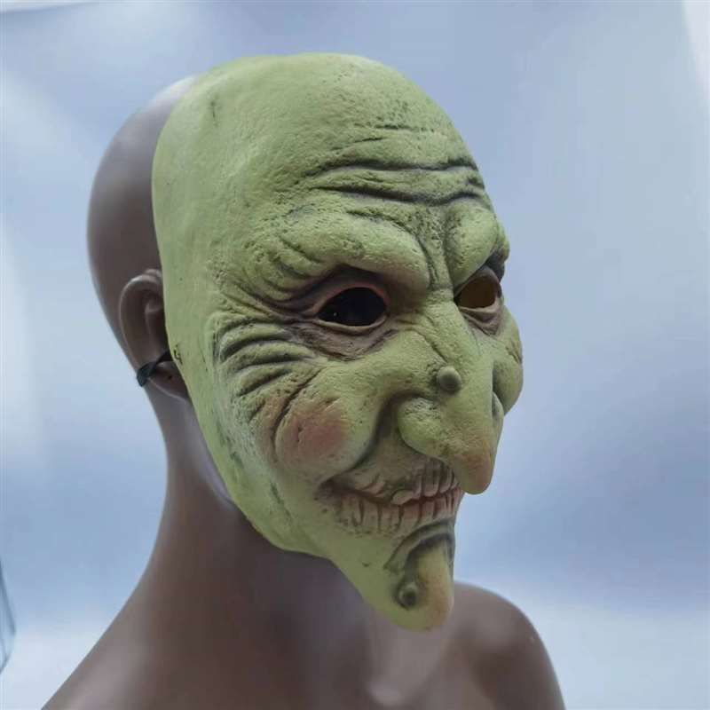 Old man mask head set Halloween Fool's Day masquerade party granny face wig witch mask_voghion.com