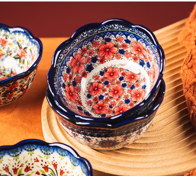 Keramische rijstkommen - Set van 5 handgemaakte, met bloemen versierde eetkommen, magnetronbestendig en vaatwasserbestendig, rustieke boerderijstijl voor dagelijks gebruik_voghion.com