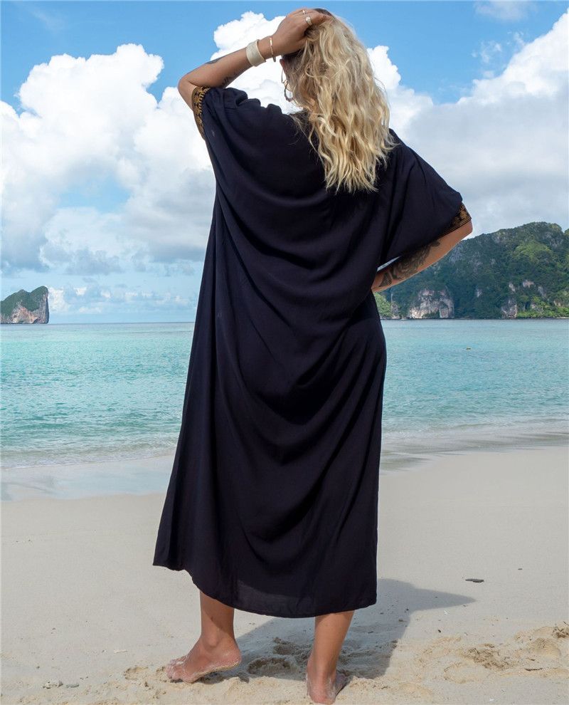 Damenbekleidung, besticktes Strandkleid aus Baumwolle, besticktes Urlaubs-Bikini-Überzug_voghion.com