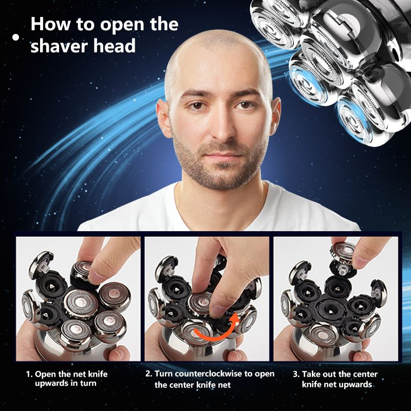5 In 1 7D LCD Screen Beard Trimmer Washable Portable Usb Wireless Charging Electric Shaver Razor For Men_voghion.com