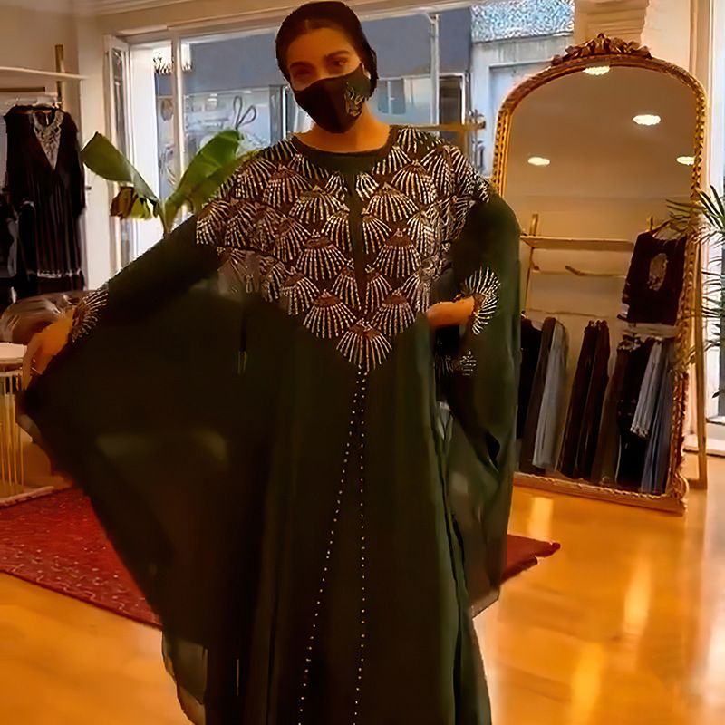Women's Clothing Chiffon Heavy Hot Diamond Beaded Robe Muslim Large Size Dress_voghion.com