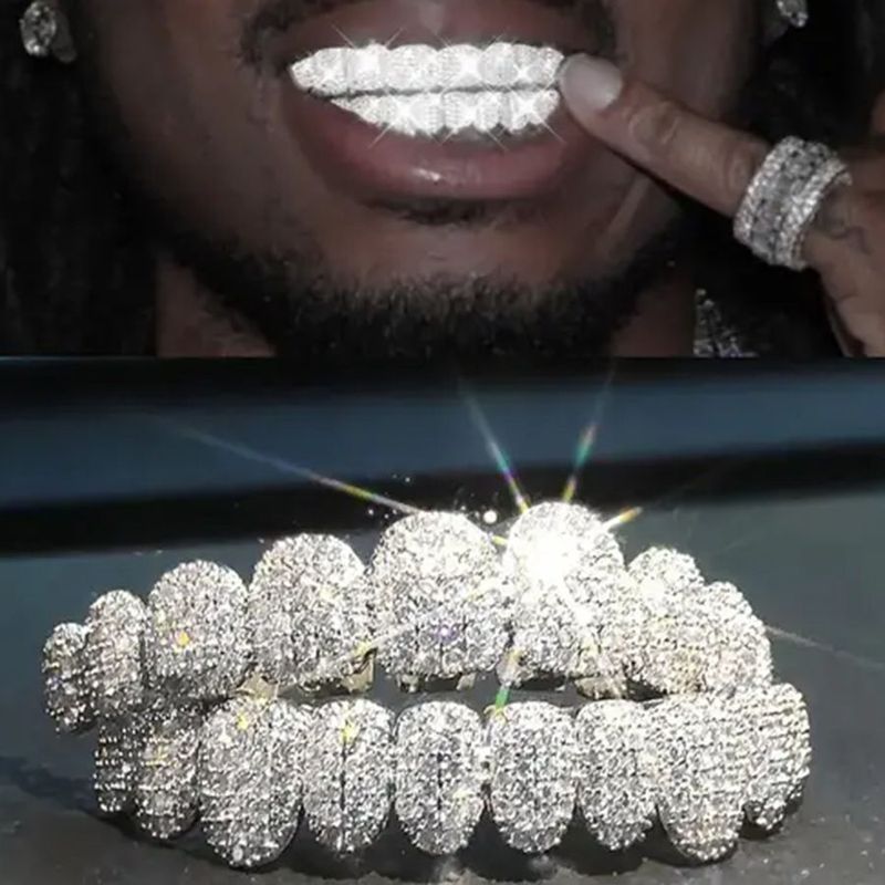 Christmas Hip-Hop 14K Electroplated Copper Zirconia Teeth Exaggerated Rap Props Braces Accessories_voghion.com
