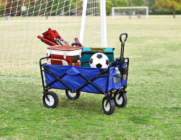 Heavy Duty Steel Frame Collapsible Folding 150 Pound Capacity Outdoor Camping Garden Utility Wagon Yard Cart, Blue_voghion.com