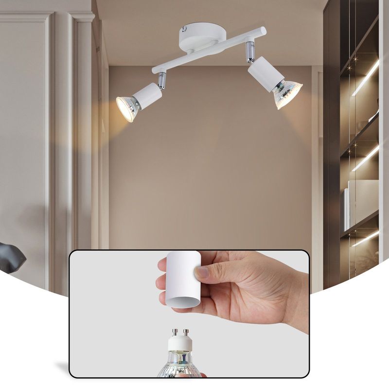 Glitzerlife LED Deckenleuchte GU10 Weiß - Moderne Deckenlampe 2 Flammig Deckenspots Wand Modern Deckenstrahler Für Wohnzimmerlampe Schlafzimmer Badezimmer Küche_voghion.com
