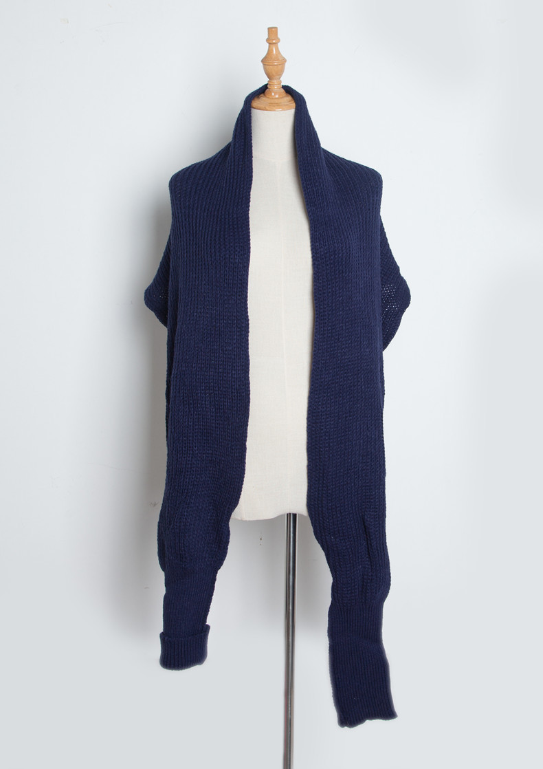 Women's Scarves version solid color acrylic wool knitted scarf with sleeves_voghion.com