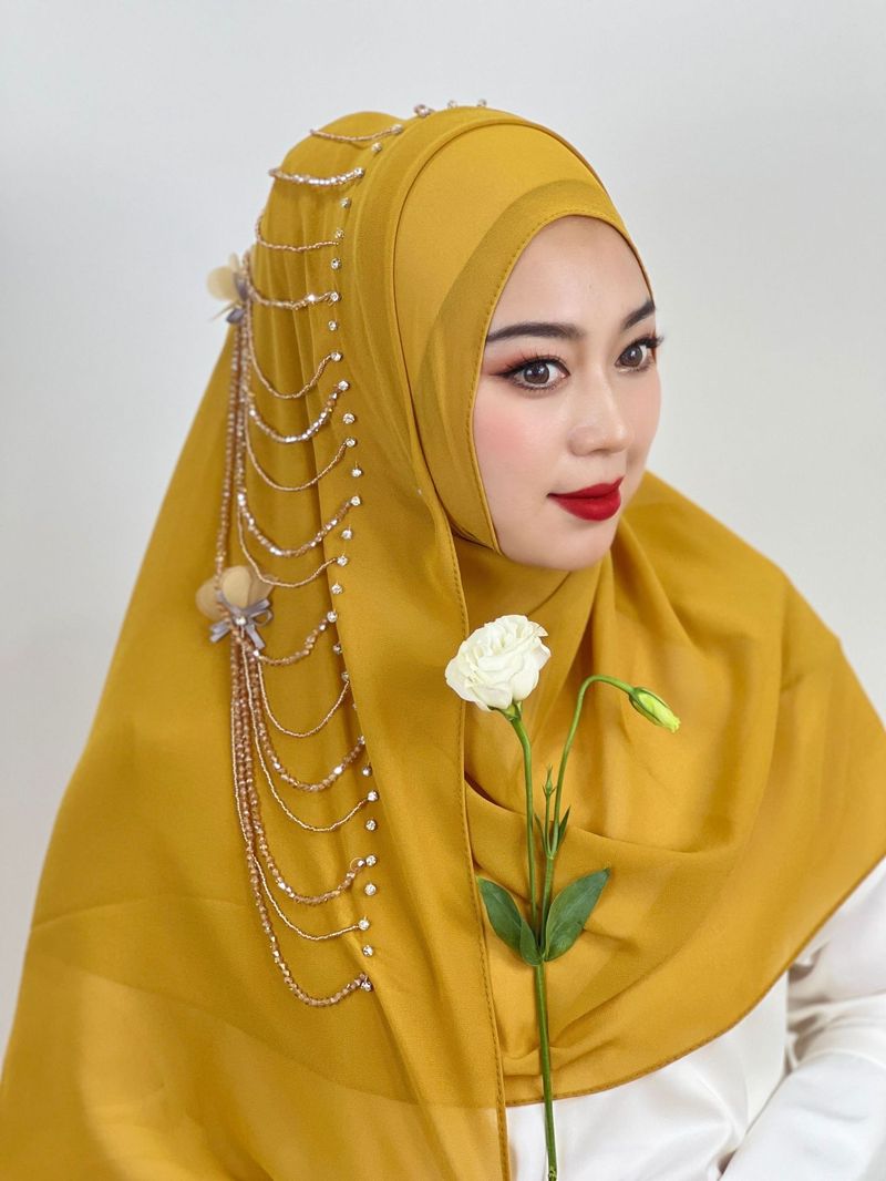 Frauen Hijab perle chiffon frauen schal quaste nagel blume lange schal einfarbig schal schal schal_voghion.com