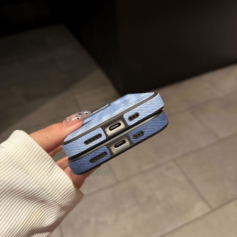 Adatto per iPhone Pro Max Denim Texture Phone iPhone 16 Precision Hole 15 Full Coverage 13 Custodia protettiva antiurto_voghion.com