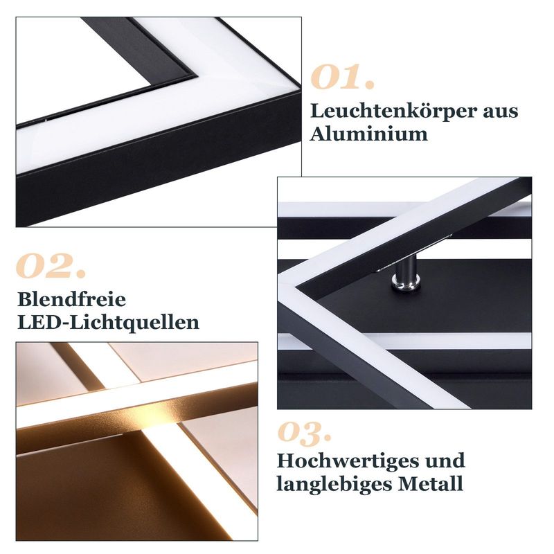 Glitzerlife Deckenlampe LED Deckenleuchte Weiß-20W Modernes Design Küchenlampe Warmweiß Schlafzimmerlampe Eckig Deckenleuchten Für Wohnzimmer Kinderzimmer Esszimmer_voghion.com