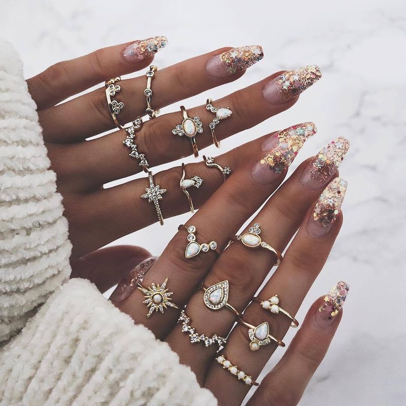 Instagram Alloy Minimalist Joint Water Drop Geometry Ring Set_voghion.com