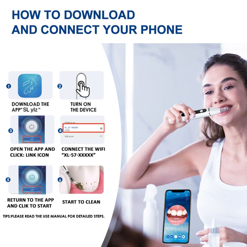 Sichtbarer Zahnreiniger mit WLAN, mobile App, hochauflösende intelligente Zahnreinigung, Gerät zur Zahnsteinentfernung_voghion.com