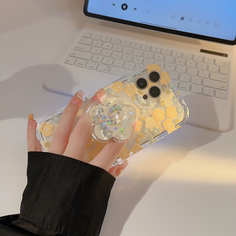 Floral shell is suitable for iphone1315promax mobile phone case 11 quicksand bracket 12 transparent 14 small fresh_voghion.com
