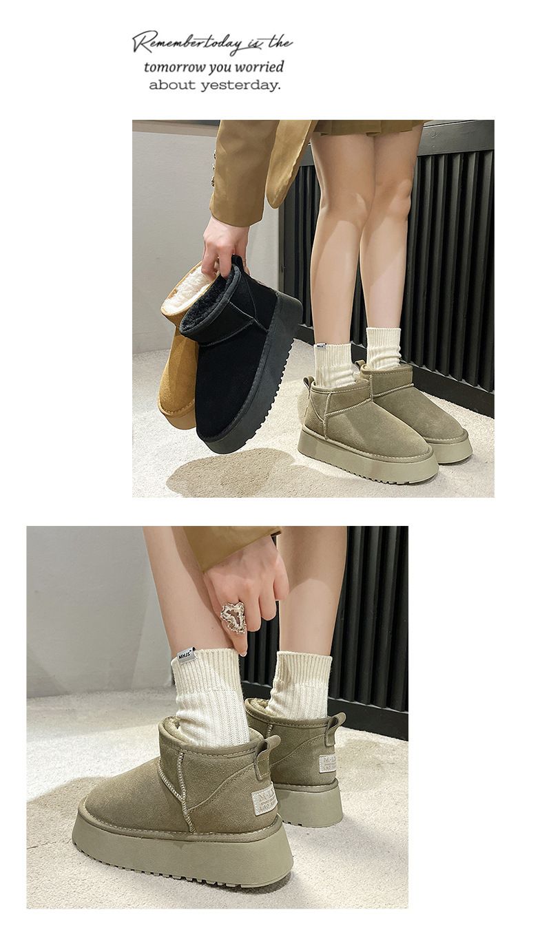 Fleece-gefütterte, verdickte Loafer im Nordosten, kurze Röhre, Baumwollschuhe für Studenten, dicke Sohle, Schneestiefel für Damen, Winter 2024_voghion.com
