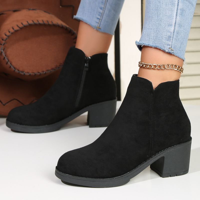 New Large Martin Comfortable Round Head Thick Heel Side Zipper Short Boots_voghion.com