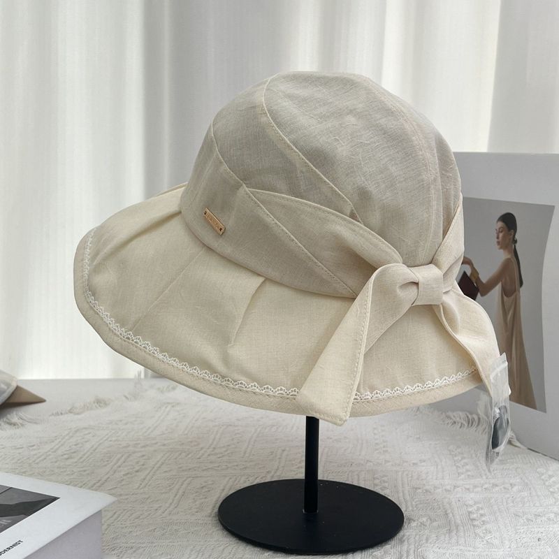 Wide Brim Bow Bucket Hat Women's Summer Sun Protection Sun Hat Beach Sun Hat_voghion.com